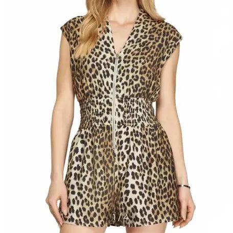 She & Sky Leopard Romper with Zipper