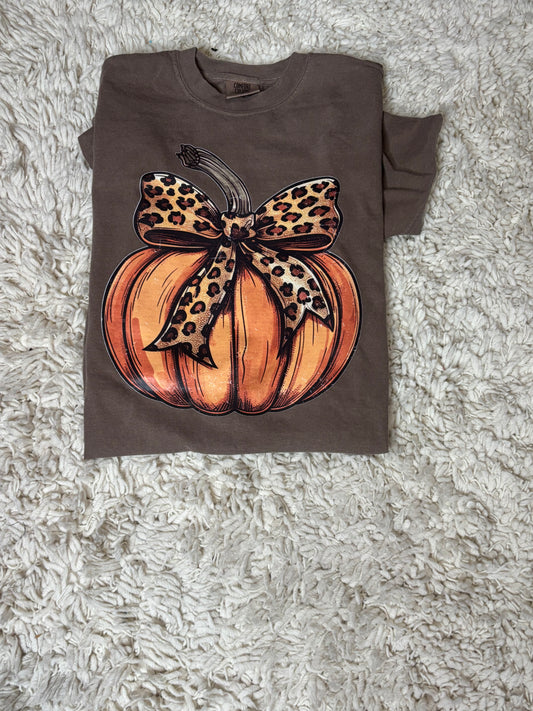 Brown Graphic Tee with Leopard Pumpkin