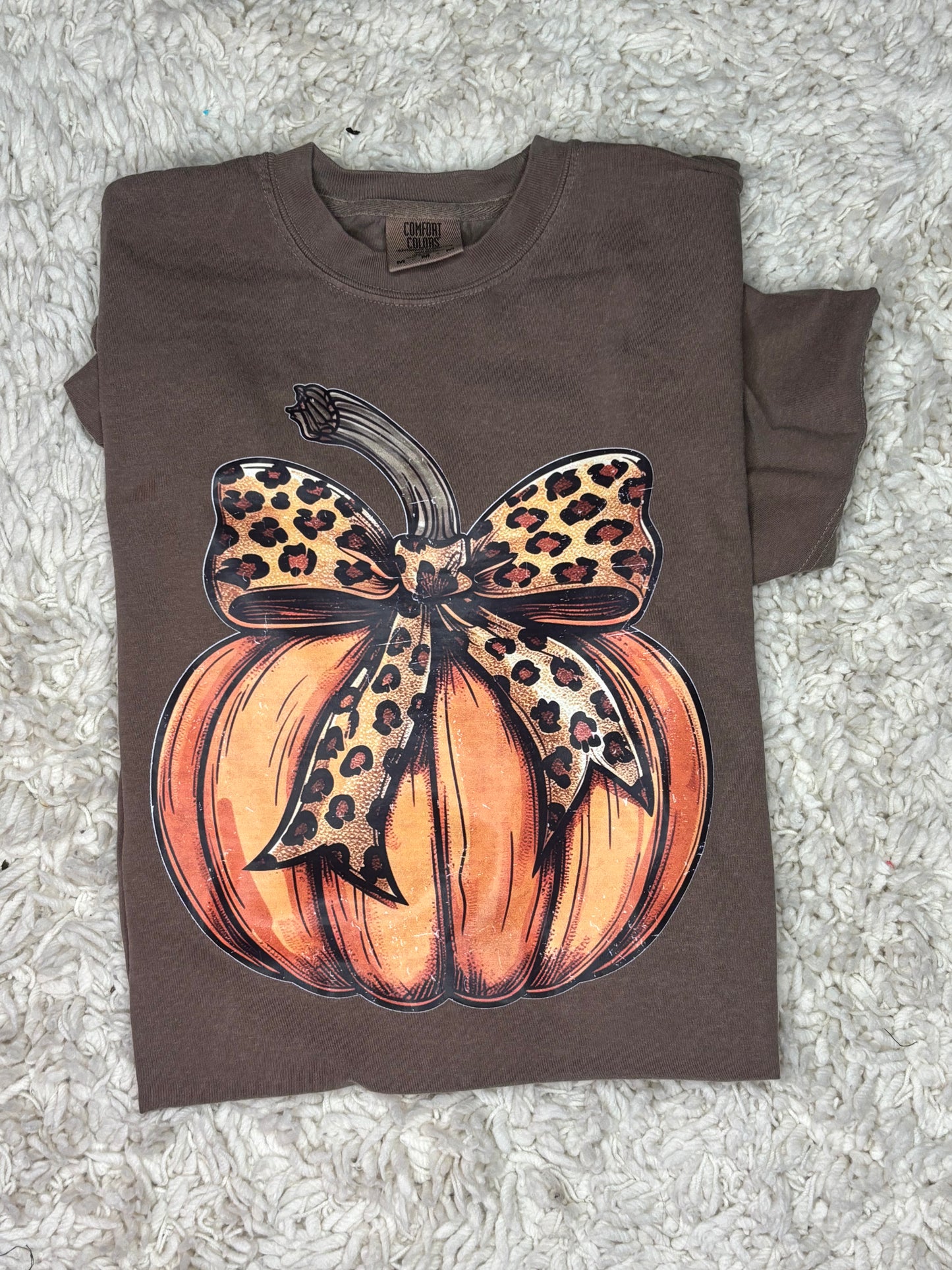 Brown Graphic Tee with Leopard Pumpkin