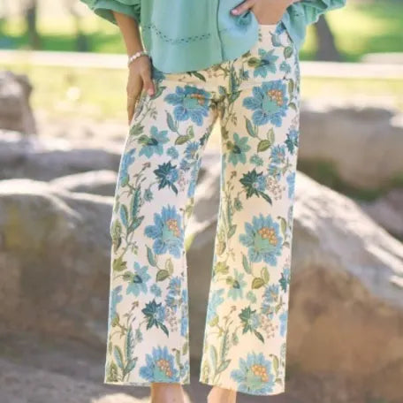 Gigio Green and Blue Floral Pants