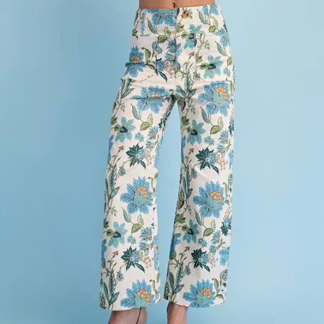 Gigio Green and Blue Floral Pants