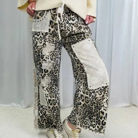 POL Leopard and Multi Vintage Pattern Wide Leg Pant