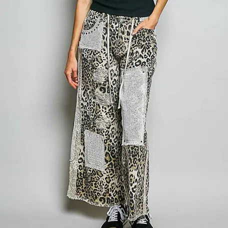 POL Leopard and Multi Vintage Pattern Wide Leg Pant