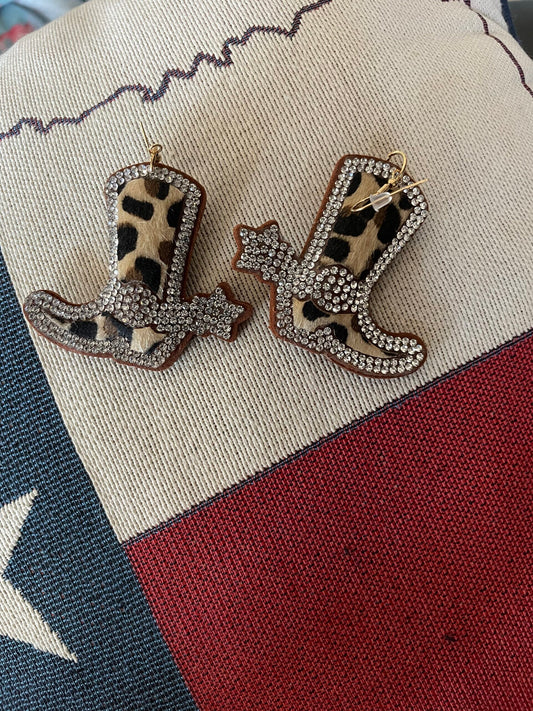 Animal Print Rhinestones Dangle Earrings