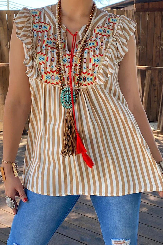 Aztec Striped Beige & White shirt