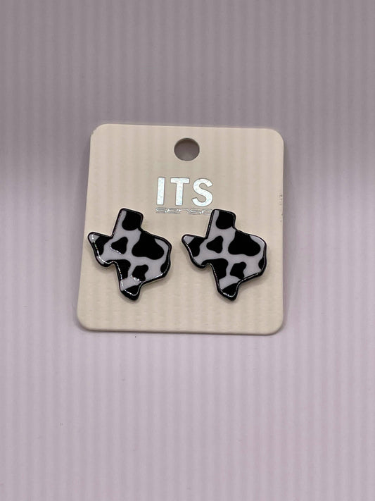 Black Cow Print Texas Stud Earrings