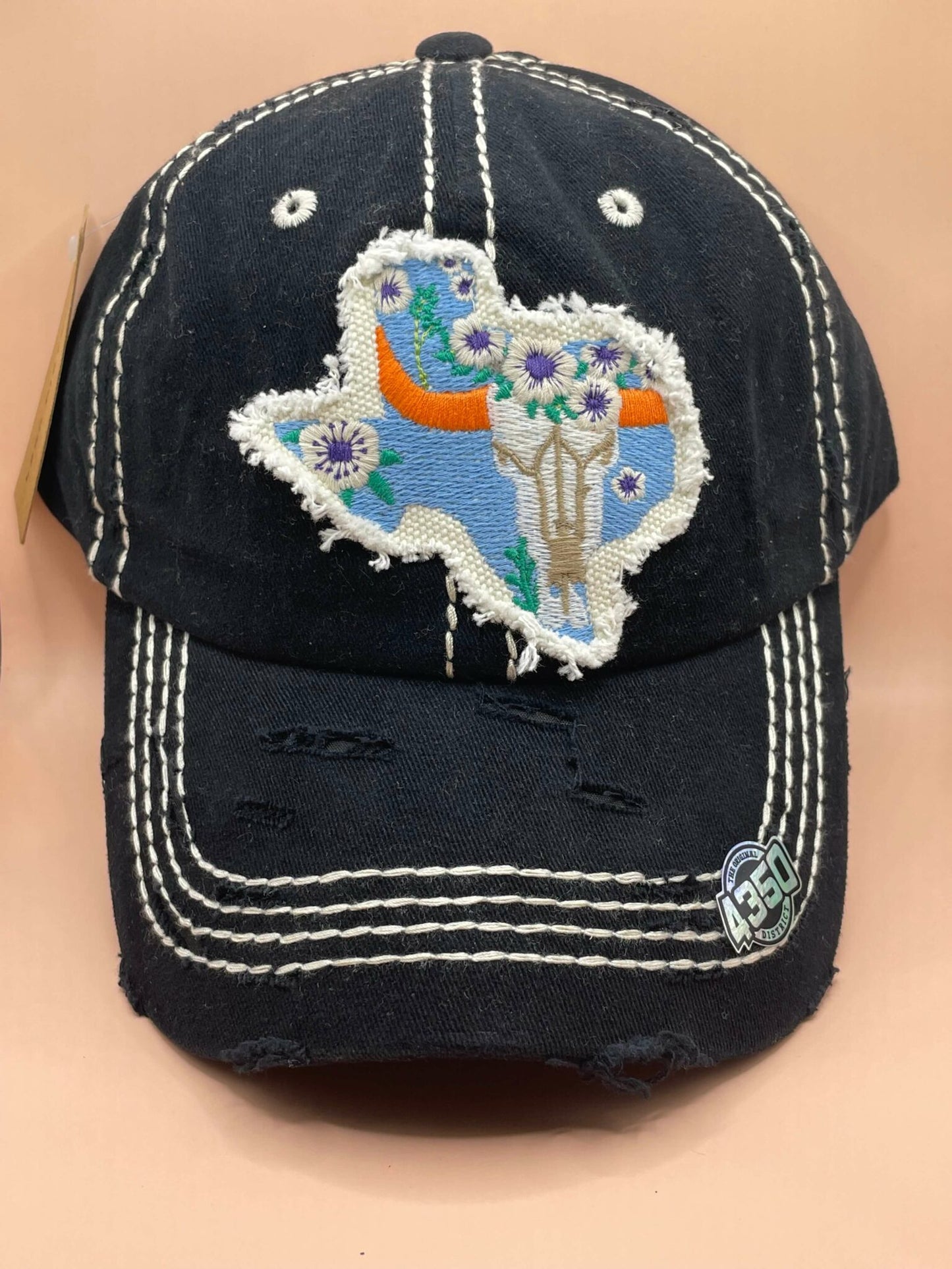 Black Floral Texas Ball Cap