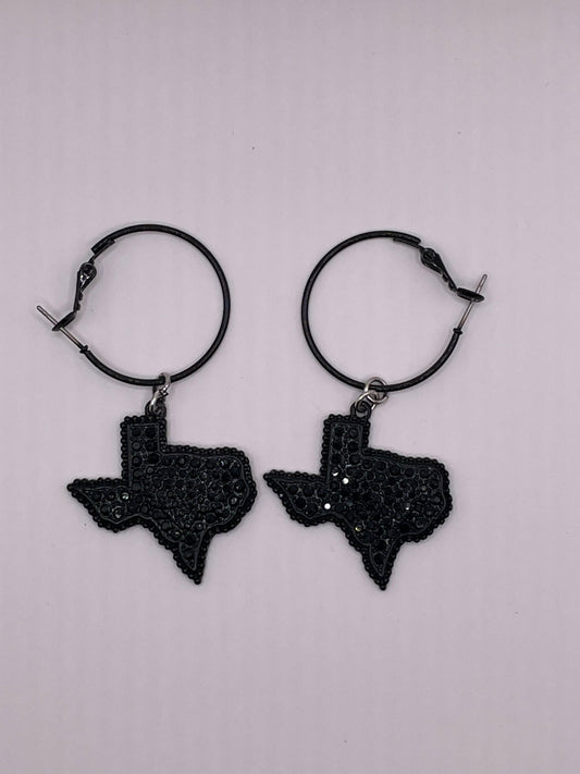 Black Hoop Sparkle Texas Dangle Earrings