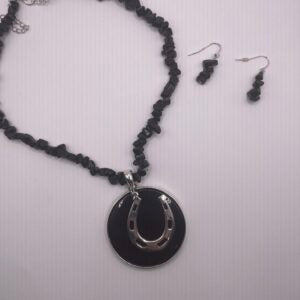 Black Horseshoe Necklace/Earring Set