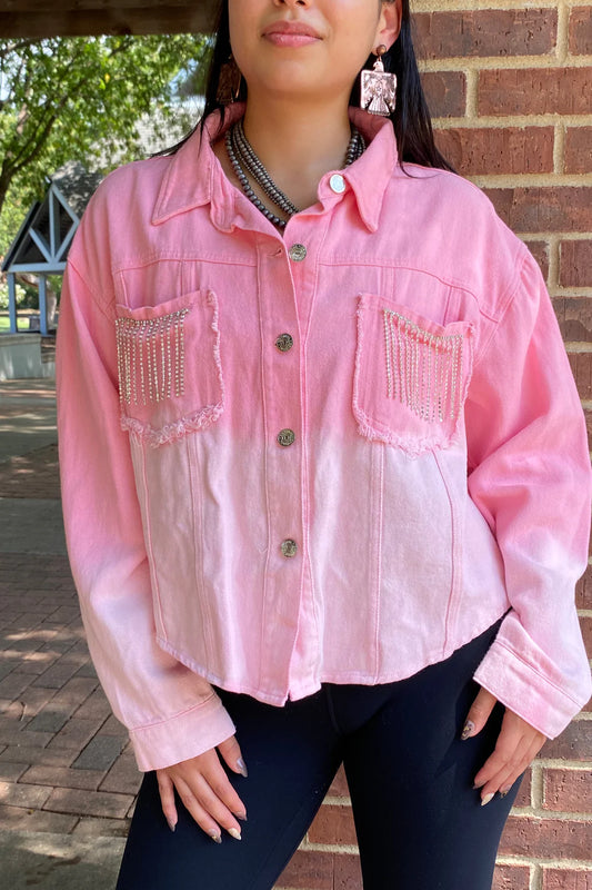 Pink Denim Jacket, Ombré w/ Rhinestones