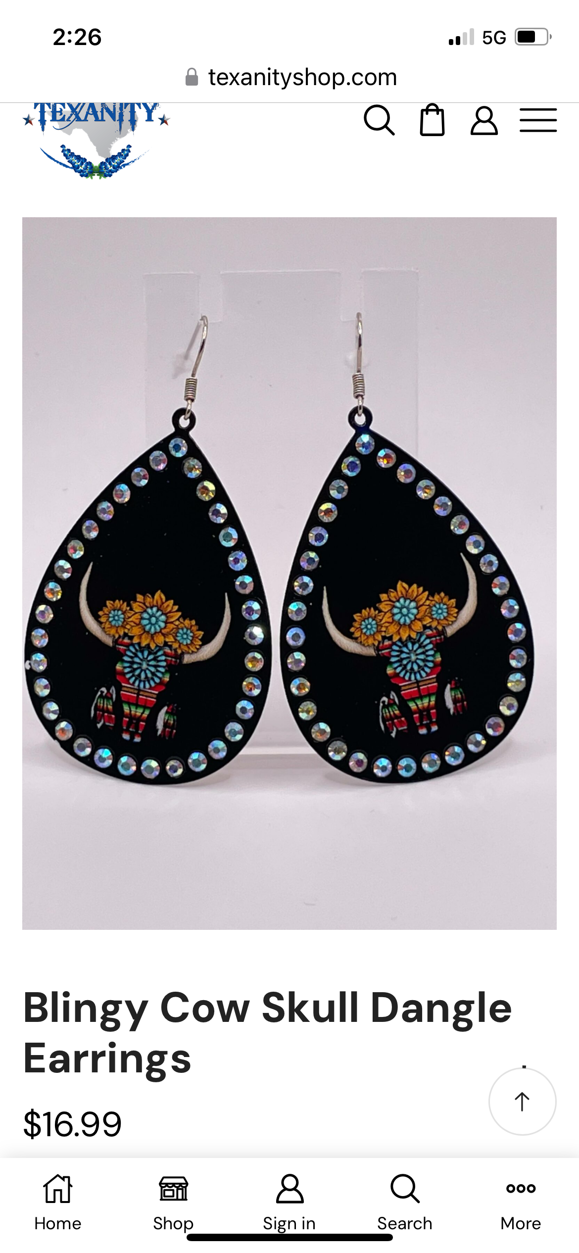 Blingy Cow Skull Dangle Earrings