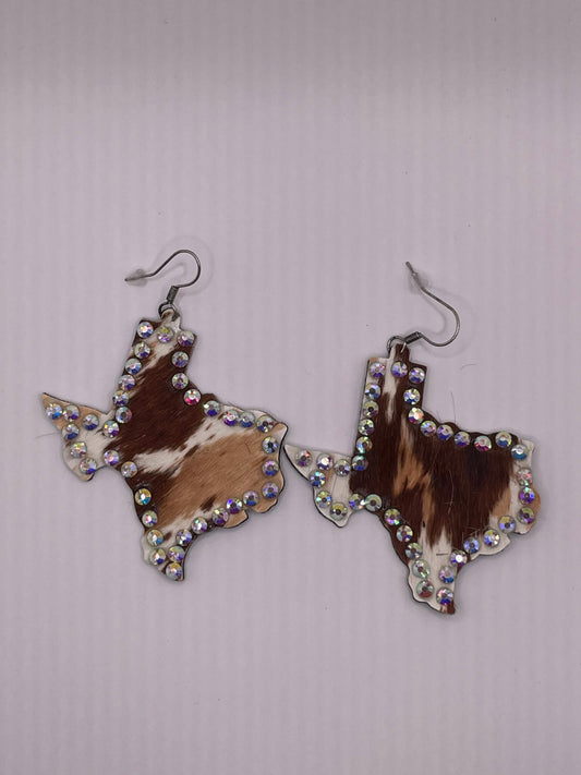 Blingy Cowhide Texas Dangle Earrings