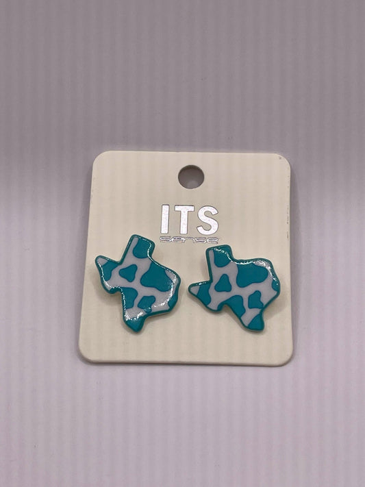 Blue Cow Print Texas Stud Earrings