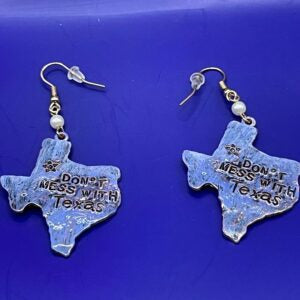 Blue Don’t Mess with Texas Pearl Dangle Earrings