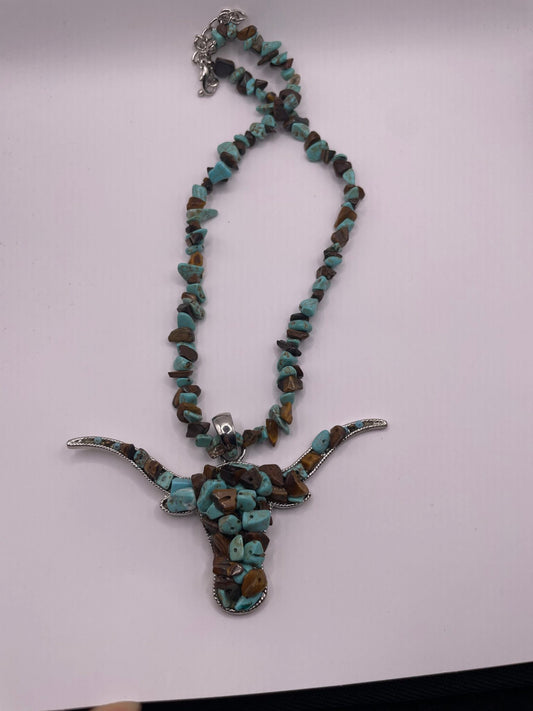 Brown and Turquoise Stone Necklace and Earring Set