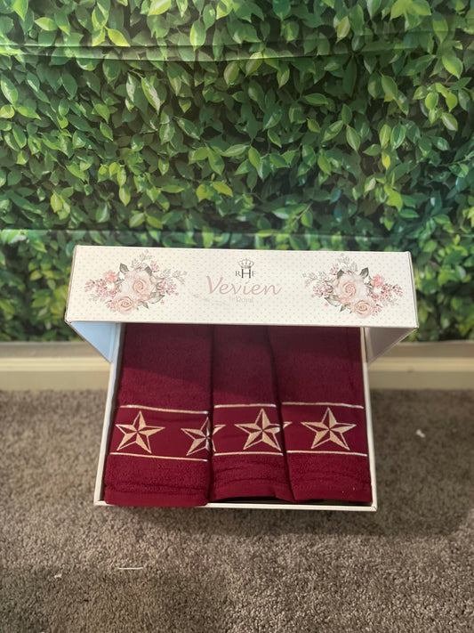 Burgundy Texas Star 3 pc towel set