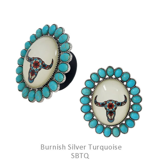 Cowskull Phone Pop Socket with Teal Stones