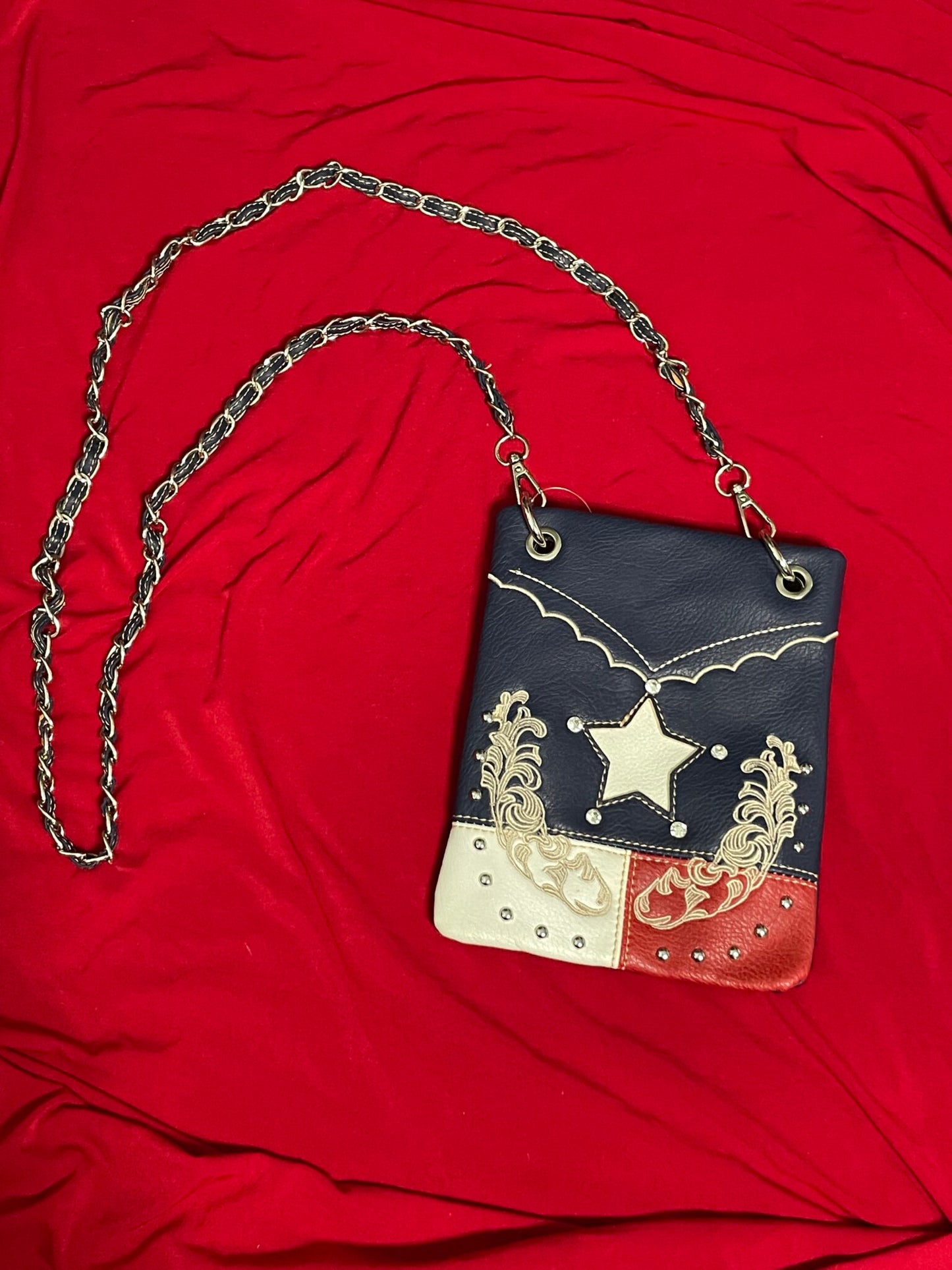 Texas Flag Leather Studded Sling with Chain Strap