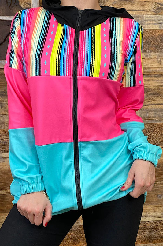 Multi Color Block Zipper Jacket