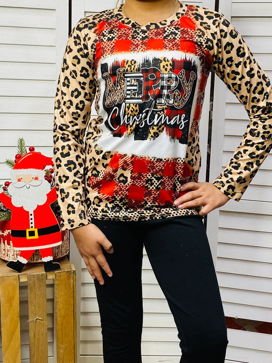 Girl’s Leopard Merry Christmas shirt