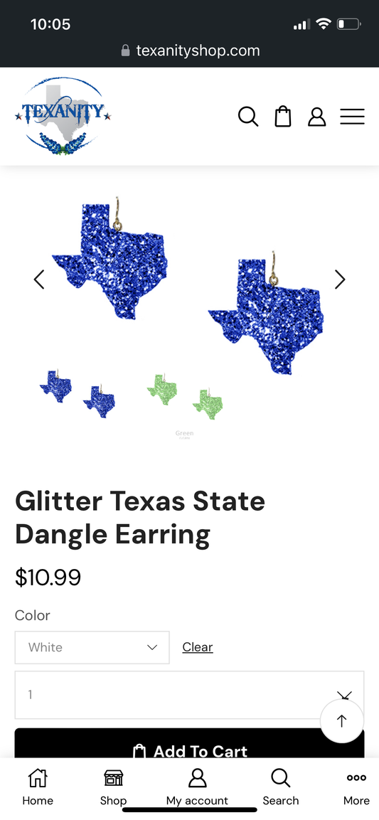 Glitter Texas State Dangle Earring