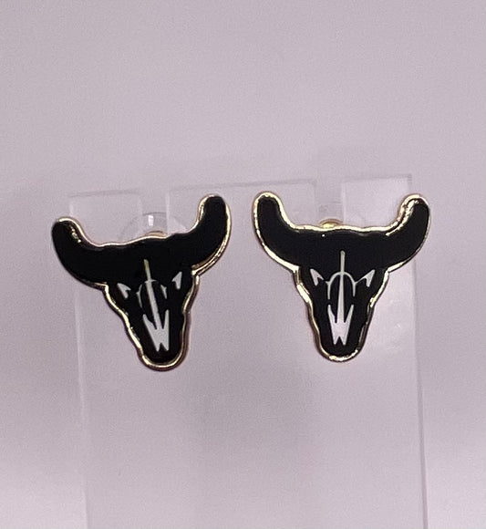 Gold and Black Cow Skull Stud Earring