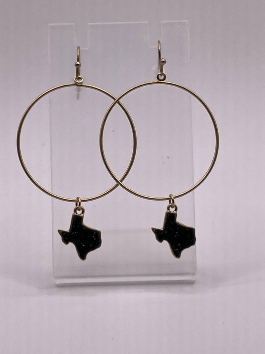 Gold Hoop Black Texas Dangle Earrings