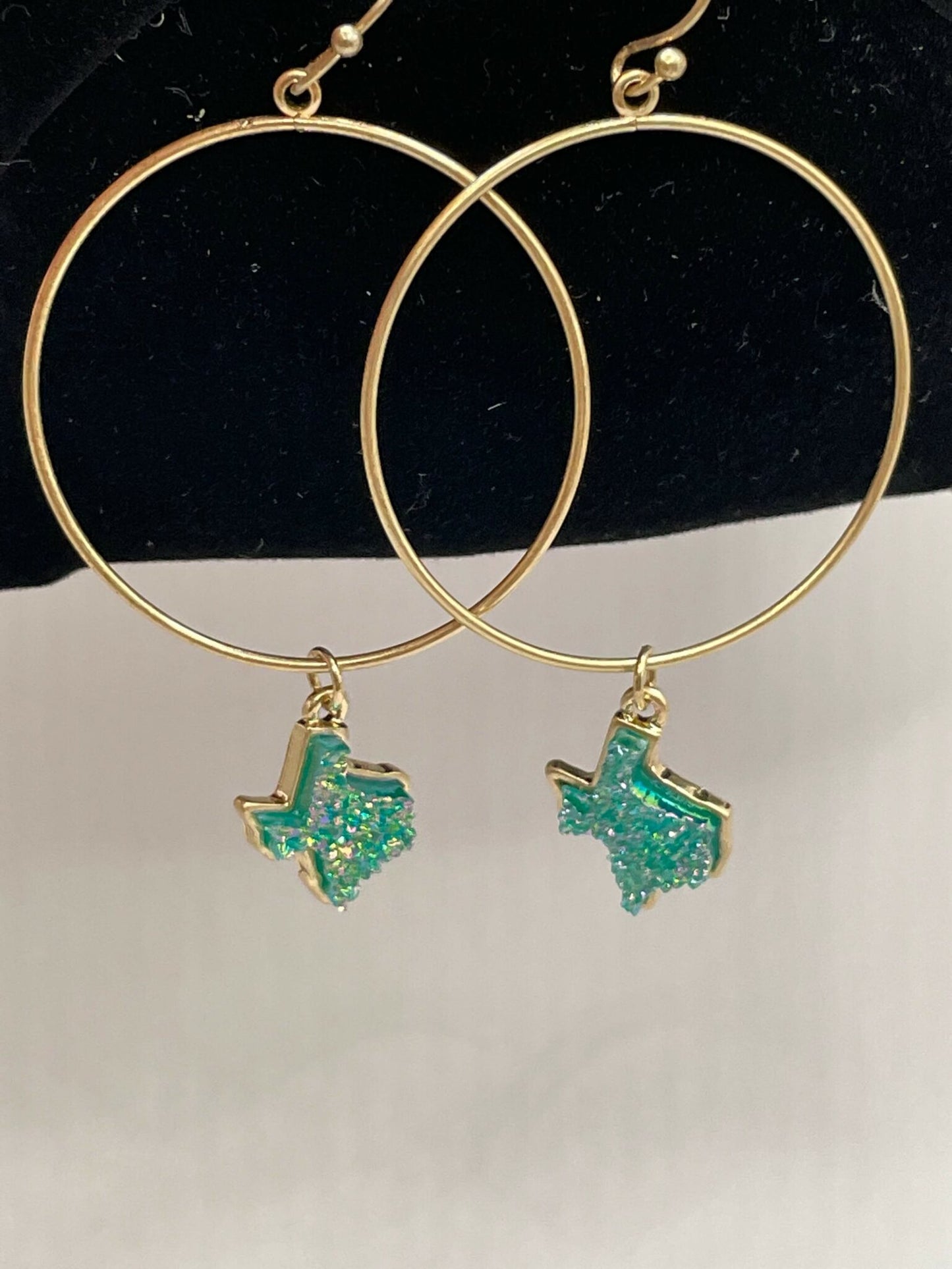 Gold Hoop Turquoise Texas Dangle Earrings