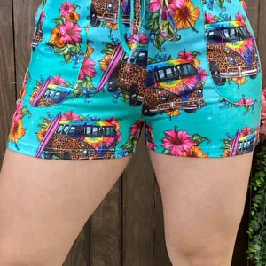 Hippie Truck leopard & floral printed shorts w/ adjustable waist strap