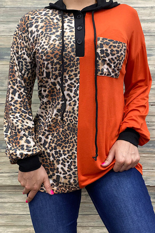 Leopard and Orange Two Toned Hoodie