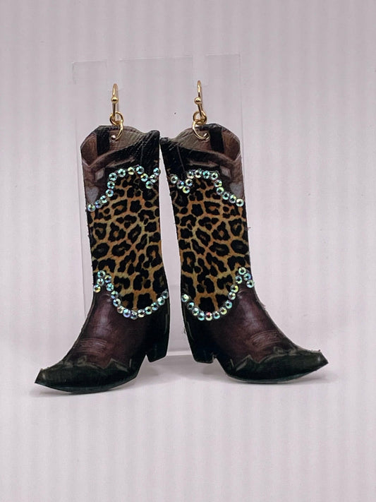 Leopard Cowboy Boots Earrings