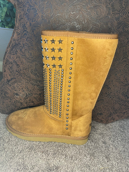 Montana West Star and Studded Tan Boots