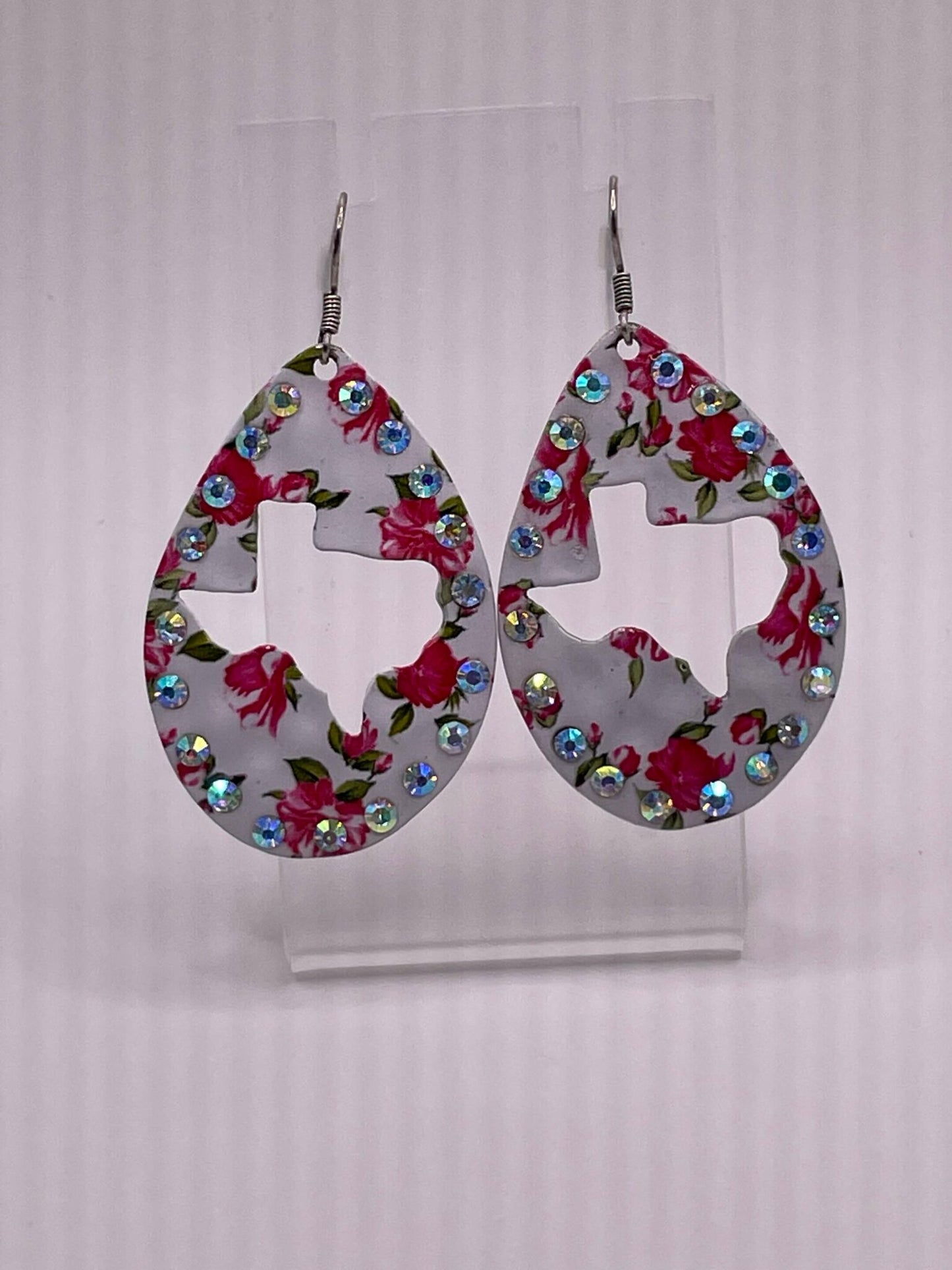 Pink and White Floral Hollow Texas Dangle Earring