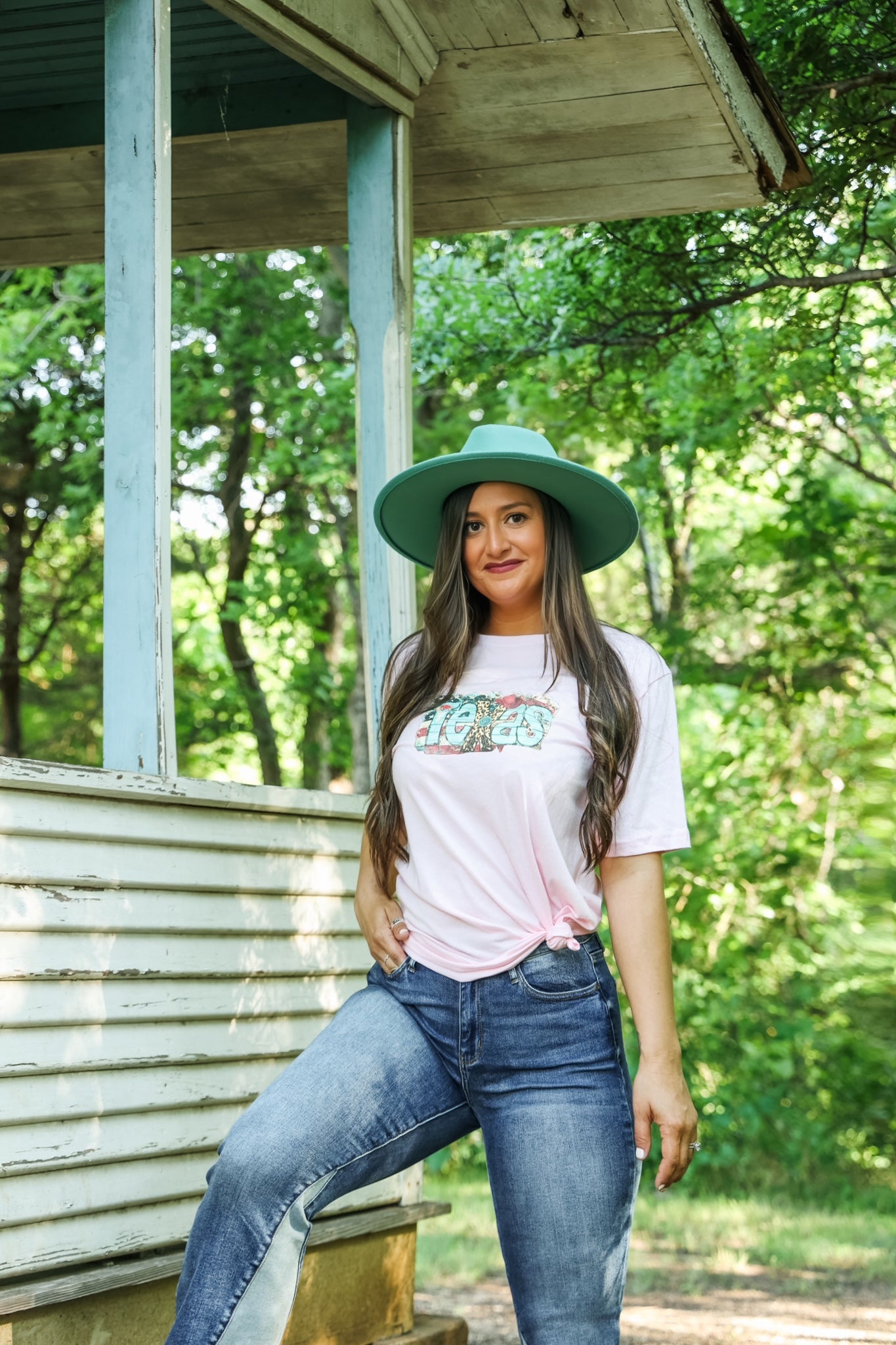 Pink Tee with Teal Texas Shirt