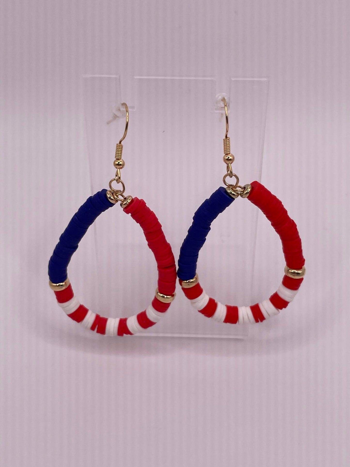 Red White and Blue Gold Hoop Dangle Earrings