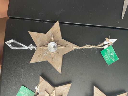 Wooden Star Ornament with Hanging Crystal Teardrop