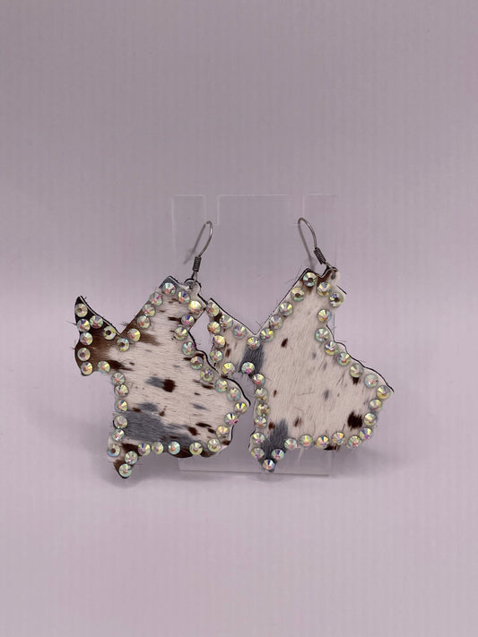 White Cowhide Blingy Texas earrings