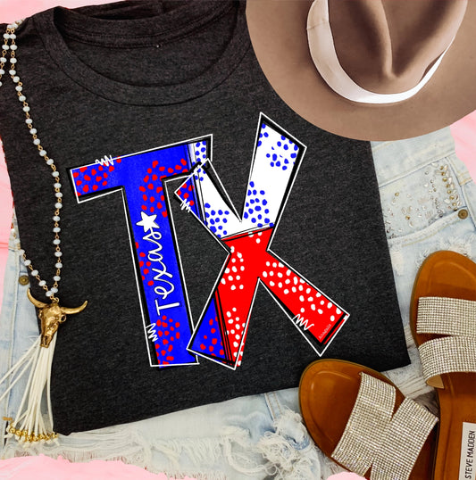 TX Red, White & Blue T-shirt in Grey