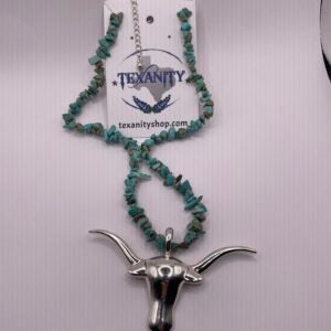 Turquoise Stone Necklace with Silver Cowskull