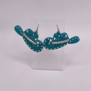 Turquoise Blingy Cowboy Hat Earrings