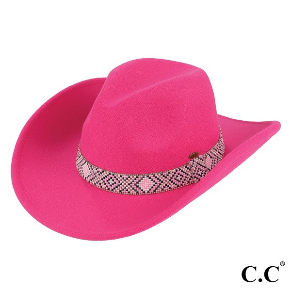 Bright Neon Pink C.C. Cowgirl Hat with Aztec band