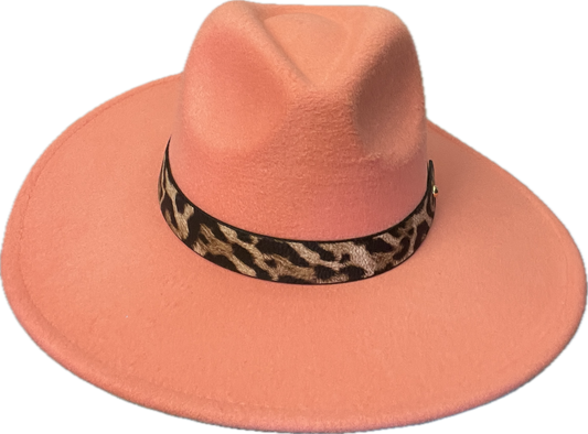 Peach Cowgirl Hat with Leopard band