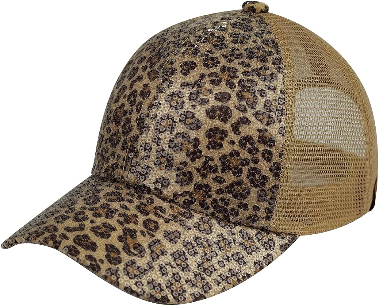 CC Glitter Sequin Hear Stone Baseball Cap with Mesh - Beige