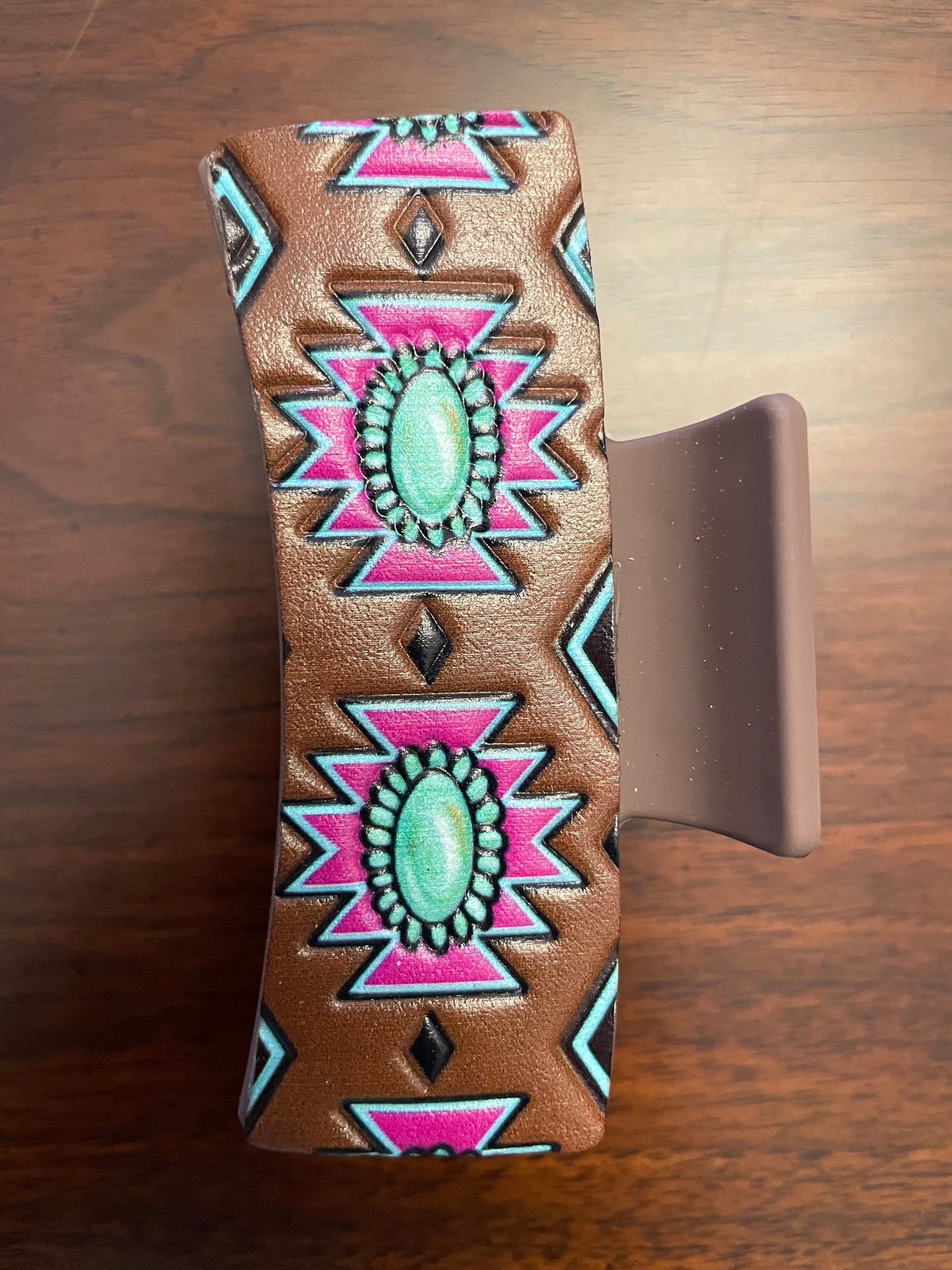 Aztec Turquoise Concho Brown Hair Clip