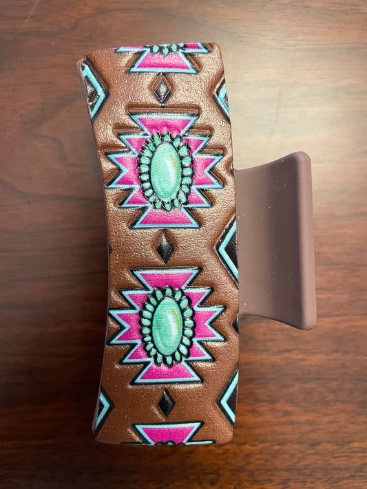 Aztec Turquoise Concho Brown Hair Clip