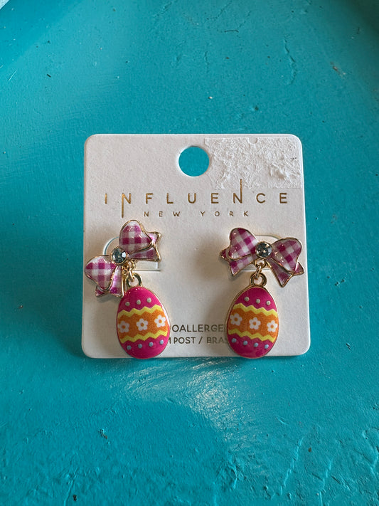 Pink and White Easter Egg Earring