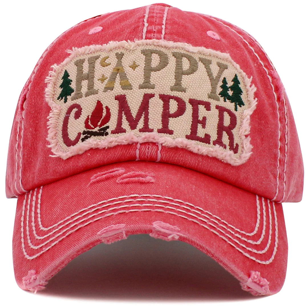 Happy Camper hat -Hot Pink