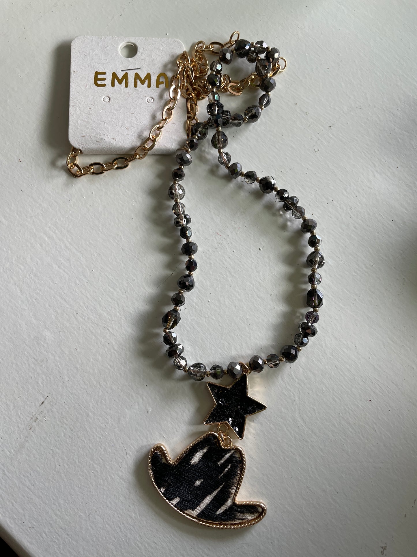 Emma Black Cowboy Hat Necklace