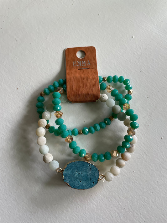 Turquoise and White Emma Stack Bracelet with Stone