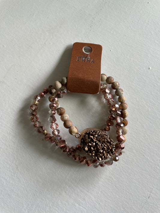 Brown & Tan Emma Stack Bracelet with Stone